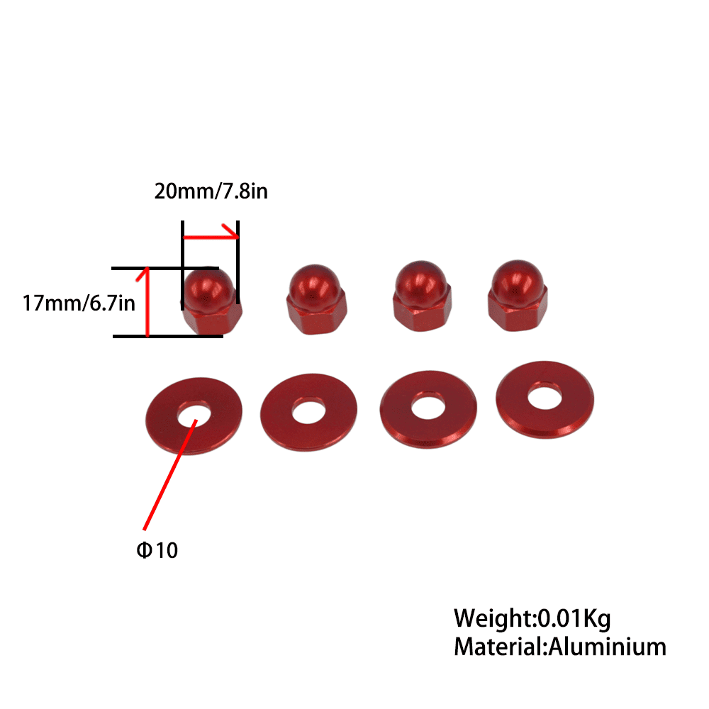 BS3509 - Set of 4 Shock Nut M10 x 1.25 and 4 Washers In Red