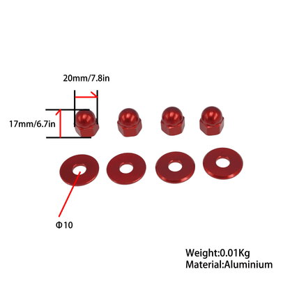BS3509 - Set of 4 Shock Nut M10 x 1.25 and 4 Washers In Red