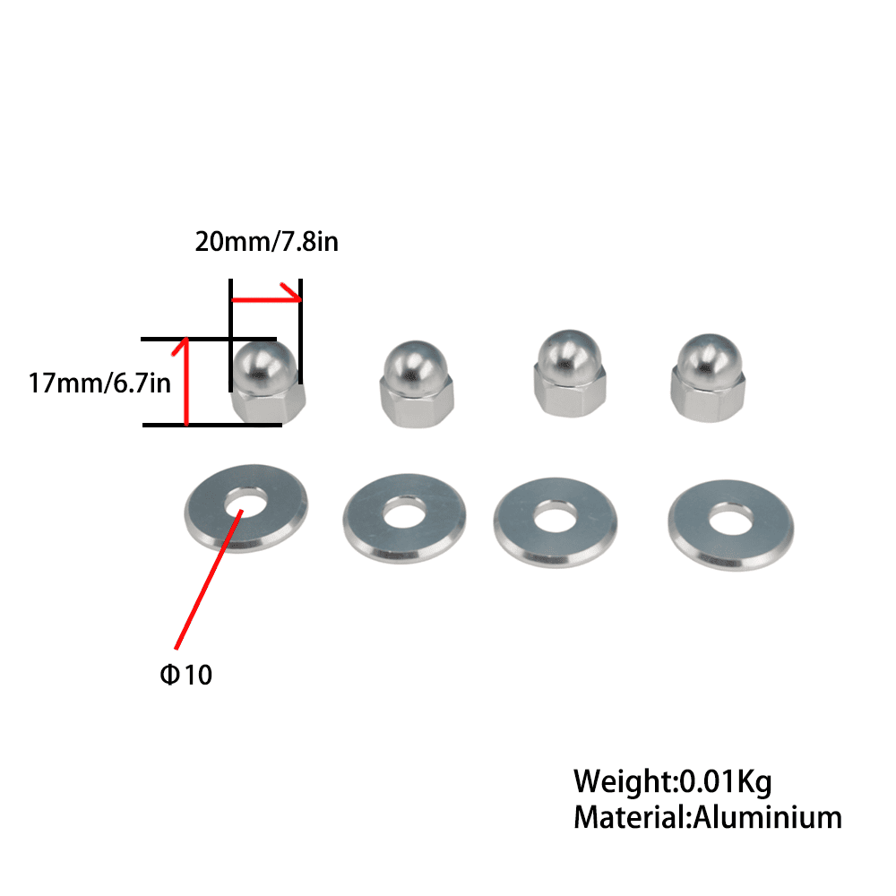 BS3510 - Set of 4 Shock Nut M10 x 1.25 and 4 Washers In Silver