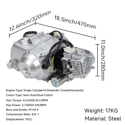 BS4177 - 70CC FULLY AUTOMATIC ENGINE WITH ELECTRIC START IN SILVER