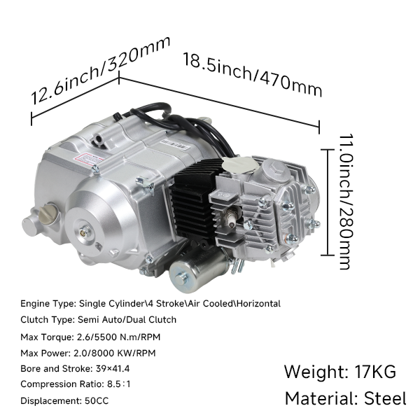 BS4178 - 50CC FULLY AUTOMATIC ENGINE WITH ELECTRIC START IN SILVER