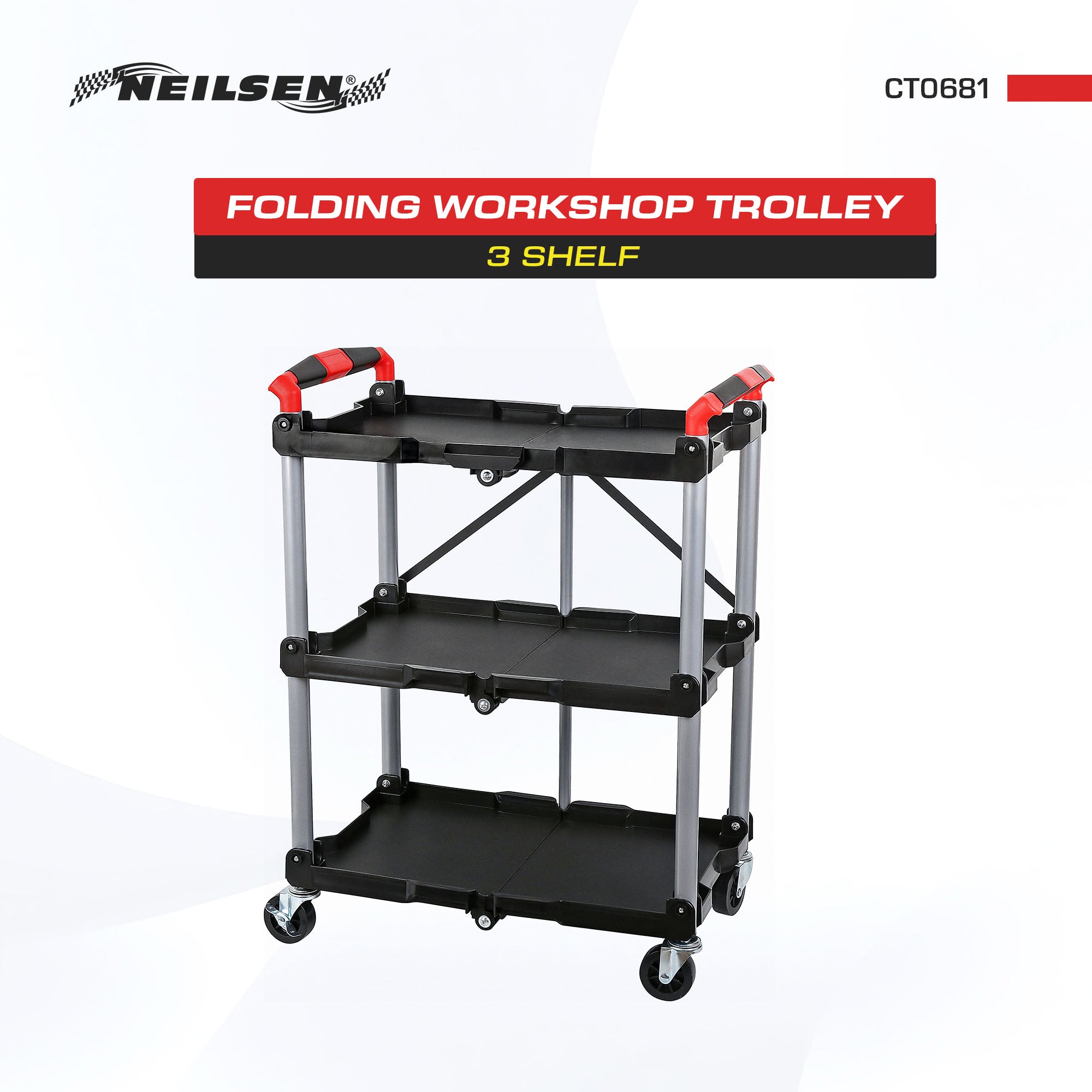 CT0681 - Folding Workshop Trolley 3 Shelf