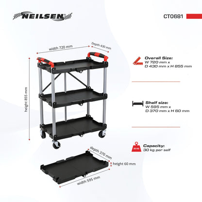 CT0681 - Folding Workshop Trolley 3 Shelf