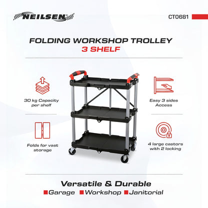 CT0681 - Folding Workshop Trolley 3 Shelf