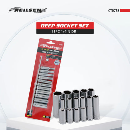 CT0753 - 1/4in Dr 11pc Deep Socket Set