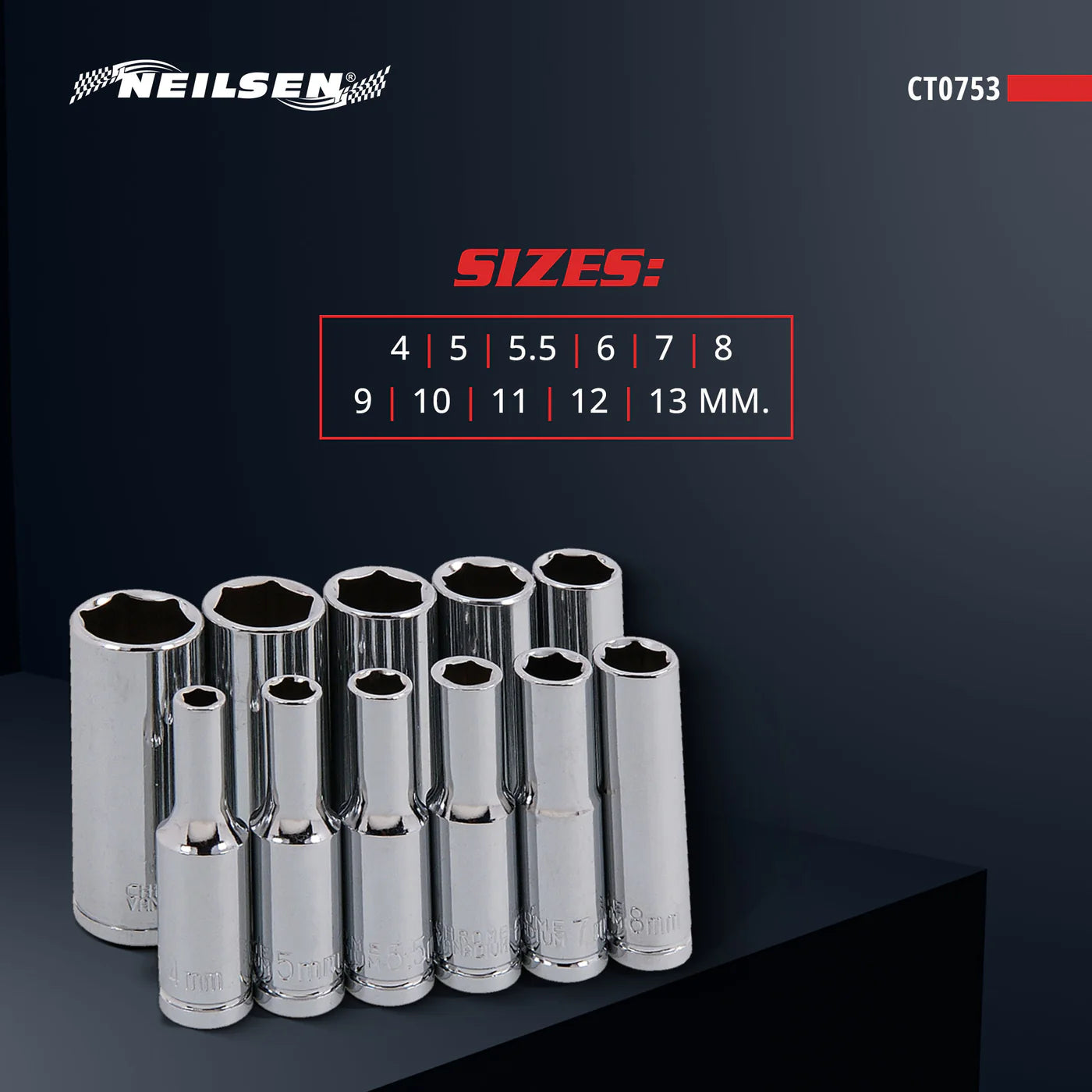 CT0753 - 1/4in Dr 11pc Deep Socket Set