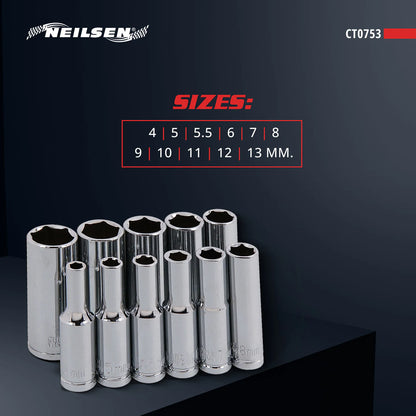 CT0753 - 1/4in Dr 11pc Deep Socket Set
