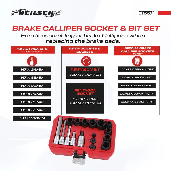 CT5571 - 17pc Brake Calliper Socket & Bit Set