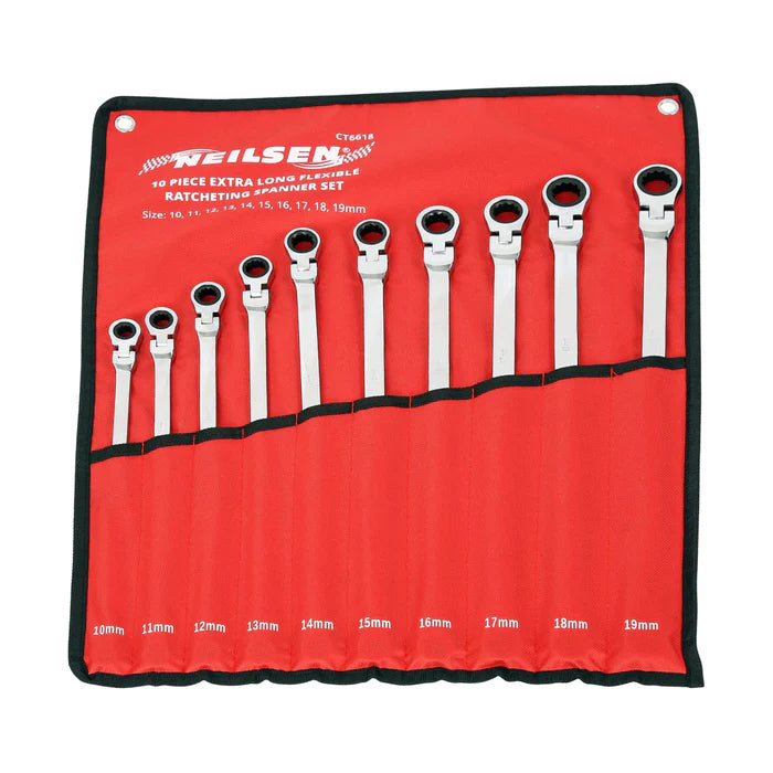 CT6618 - 10pcs Extra Long Flexible Ratcheting Spanner Set