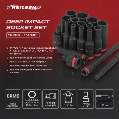 CT7107 - 18pc Deep Impact Socket Set 1/4''DR