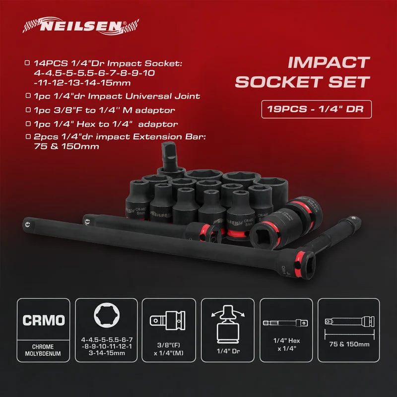 CT7108 - 19pc Impact Socket Set 1/4"DR