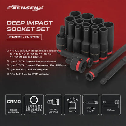 CT7109 - 21pc Deep Impact Socket Set 3/8"DR