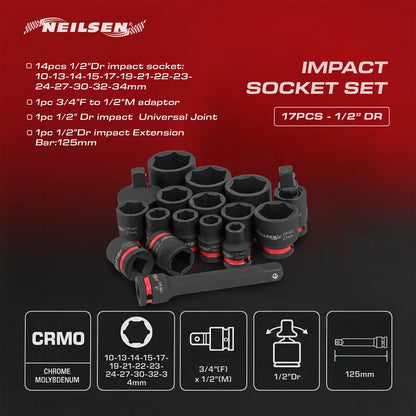 CT7114 - 17pc Impact Socket Set 1/2"DR 10-34mm
