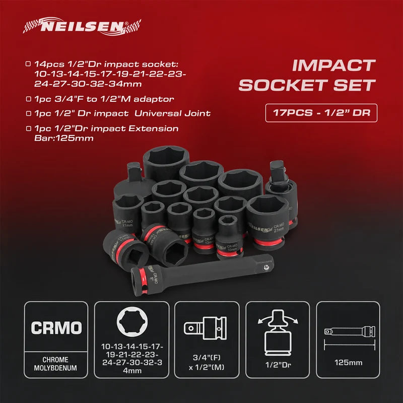CT7114 - 17pc Impact Socket Set 1/2"DR 10-34mm