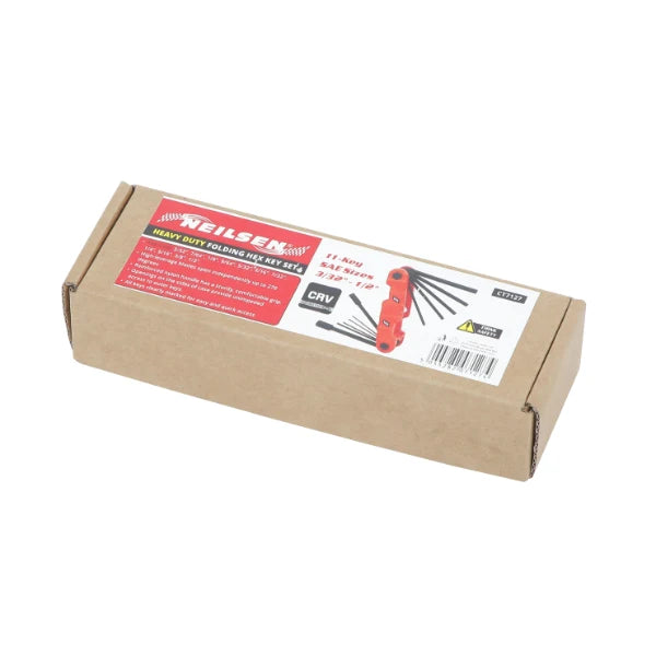 CT7127 - Heavy Duty Folding Hex Key Set 11-Key SAE sizes  3/32''-1/2''