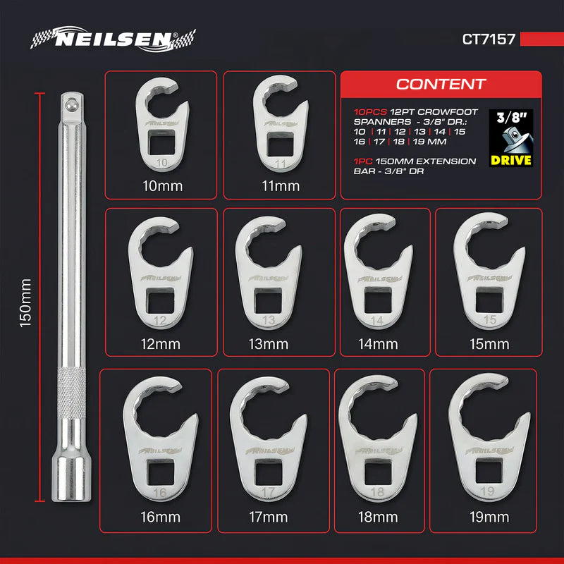 CT7157 - 11pc Crowfoot Spanner Set 10-19mm