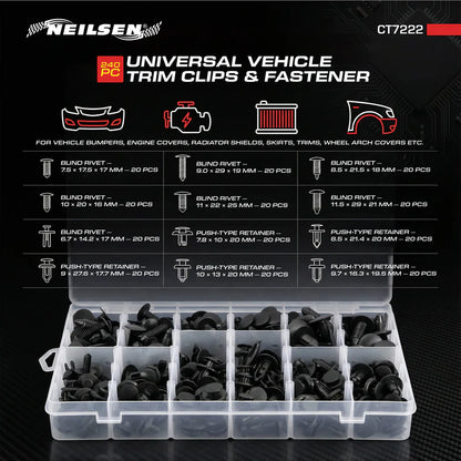 CT7222 - 240pc Universal Vehicle Trim Clips & Fastener