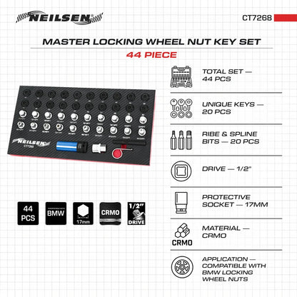 CT7268 - 44pc Master BMW Locking Wheel Nut Key Set