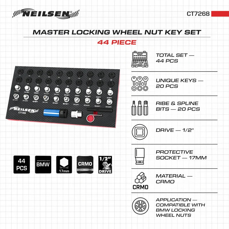 CT7268 - 44pc Master BMW Locking Wheel Nut Key Set