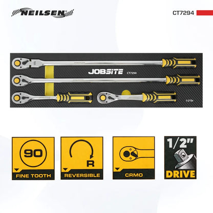 CT7294 - 4pcs 1/2"Sq Drive Reversible Ratchet Set 90T