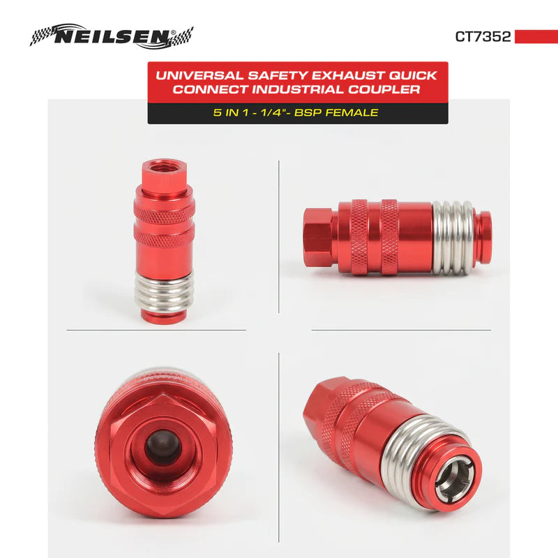 CT7352 - 5 IN 1 Universal Safety Exhaust Quick Industrial  Coupler 1/4" NPT Female