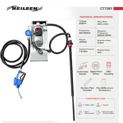 CT7361 - ADBLUE Pump & Nozzle & Flow Meter Designed to fit 205 litre DRUM Containers