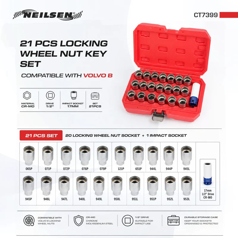 CT7399 - 21pcs Locking Wheel Nut Key Set For VOLVO B