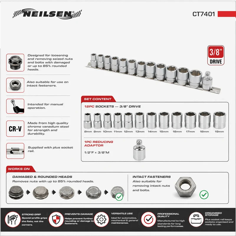 CT7401 - 13pcs 3/8" Rescue Power Socket Set for Loosening & Removing Seized Nuts