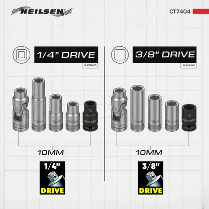 CT7404 - 10pc 10mm Socket Set  1/4" & 3/8" Drive 6 Point