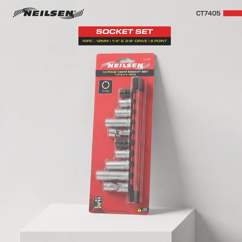 CT7405 - 10pc 12mm Socket Set 1/4" & 3/8" Drive 6 Point