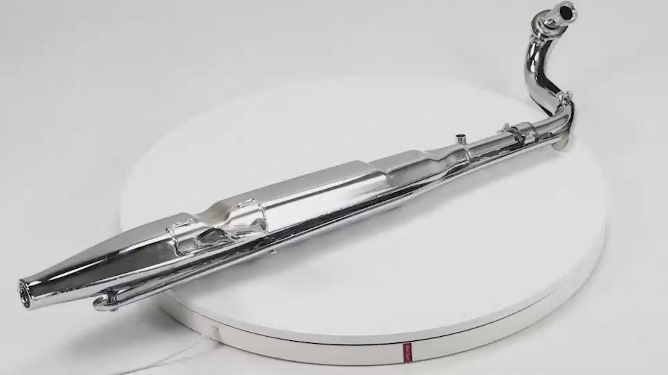 Load video: BS1715 - 125cc Dx Standard Chrome Up Swept Exhaust with E Mark