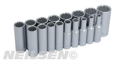 SOCKET SET - 17 PIECE 3/8INCH DRIVE / DEEP ON A RAIL